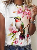 Bird Flower Artistic Casual T-shirt