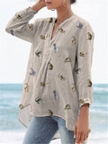 Lovely Petite Cats Pattern Printed Women’s Casual Linen V-Neck Shirt Multicolor / S