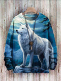 Wolf Vintage Art Vibe Print Sweater