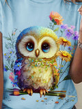 Owl Floral Art Casual T-Shirt