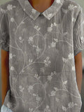 Women's Vintage Floral Art Print Casual Cotton And Linen Shirt