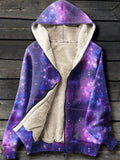 Purple Space Stars Art Print Waffle Plush Thick Long-Sleeved Hooded Coat Multicolor / S