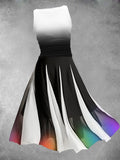 Women's Black and White Stripes Rainbow Artistic Dress