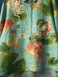 Vintage Lovely Fish Art Print Casual Cotton And Linen Shirt