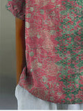 Women’s Pink Pattern Print Casual Cotton And Linen Shirt