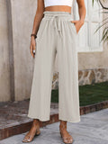 Women’s Solid Color Loose Elegant Casual Simple Cotton And Linen High Waist Wide Leg Pants