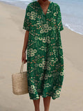 Women’s Green Floral Pattern Beach Resort Dress / S