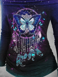 Women's Dreamcatcher Butterfly Fall Art Print Off Shoulder Foldover Cinched Top
