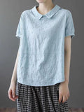 Cotton Short Sleeve Retro Style Thin Summer Shirt Blue / M