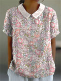 Women’s Lovely Floral Art Print Casual Cotton And Linen Shirt Multicolor / S