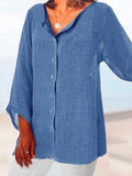 Women’s Solid Color Cotton And Linen Casual Shirt Light Blue / S