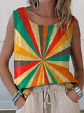 Vintage Geometric Pattern Printed Women’s Casual Cotton And Linen Tank Top Multicolor / S