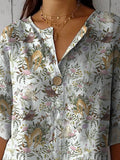 Woodland Animals And Floral Pattern Printed Women’s Casual Cotton Linen Shirt