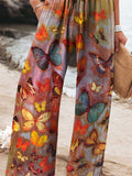 Women’s Vintage Butterflies Art Printed Cotton And Linen Casual Pants