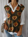 Women’s Vintage Lovely Hearts Art Print Versatile Knitted Vest Multicolor / Oversize