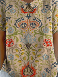 Women’s Vintage Ethnic Floral Art Print Casual Cotton And Linen Shirt