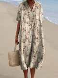 Women’s Red Elegant Floral Print Pocket Linen Dress Multicolor / S