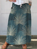 Summer Palm Leaves Seamless Repeat Pattern Printed Women’s Linen Pocket Skirt