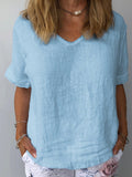 Women’s Cotton & Linen Casual Top Light Blue / S