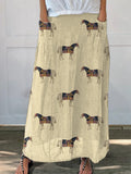 Horse Repeat Pattern Printed Women’s Linen Pocket Skirt