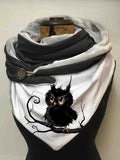 Women’s Owl Art Casual Wrap Scarf Black / One-Size