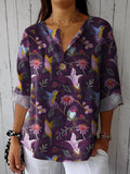 Midnight Hummingbird Pattern Printed Women’s Casual Cotton Linen Shirt Multicolor / S