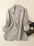 Women’s Cotton And Linen Casual Seven-Quarter Sleeve Solid Color Short Jacket Grey / M