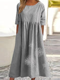 Dandelion Boho Floral Print Loose Flowy Long Dresses Light Grey / S