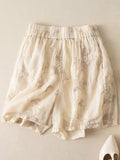 Embroidery Floral Casual Elastic Waist Shorts Almond / M