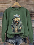 Animal Cool Cat Casual Print Sweatshirt