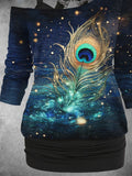 Women's Peacock Feather Art Design Two Piece Suit Top