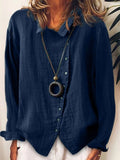 Women’s Cotton & Linen Casual Long Shirt Dark Blue / S