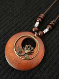 Women’s Ethnic Style Wood And Alloy Long Chain Necklace Rose / Onesize