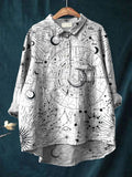 Women’s Galaxy Art Print Casual Cotton And Linen Shirt Multicolor / S