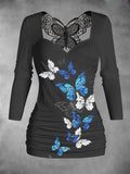 Women's Butterfly Art Print Butterfly Lace Long Sleeve Top