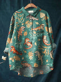 Vintage Lovely Geckos Art Print Casual Cotton And Linen Shirt Multicolor / S