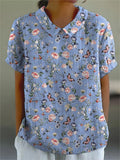 Spring Butterfly And Floral Pattern Printed Women’s Casual Cotton Linen Shirt Multicolor / S