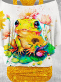 Women's   Animal  Frog And Flower    T-shirt