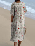 Women’s Red Floral Pattern Beach Resort Dress