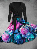 Women's Shiny Rose Christmas Gifts Print Two Piece Dress