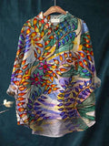 Women’s Abstrct Art Print Casual Cotton And Linen Shirt Multicolor / S