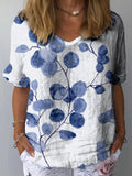 Women’s Retro Botanical Floral Print Casual Cotton And Linen Shirt Multicolor / S