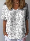 Meadows Floral Pattern Printed Women’s Casual Cotton And Linen Shirt Grey & White / S