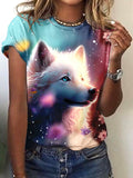 Cute Wolf Floral Art T-shirt