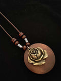 Women’s Ethnic Style Wood And Alloy Long Chain Necklace Peony / Onesize