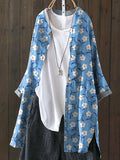 Lovely White Summer Floral Pattern Printed Women’s Loose Casual Top Jacket Bluewhite / S