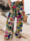 Women's Flower Printed Cotton And Linen Casual Pants