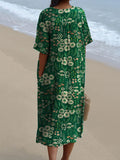 Women’s Green Floral Pattern Beach Resort Dress