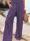 Women’s Cotton And Linen Elasticated Waist-Waisted Wide-Leg Pants Purple / S