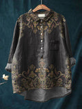 Symmetrical Delicate Floral Decorative Patterns Casual Cotton And Linen Shirt Multicolor / S